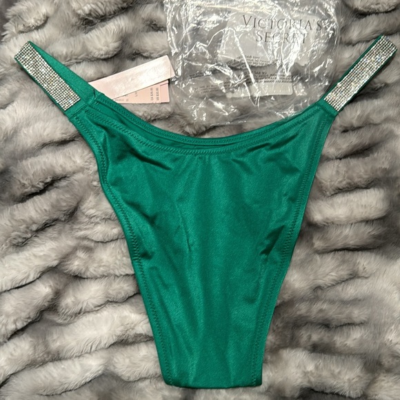 Victoria Secret bombshell green shine strap Brazilian bottoms large - Picture 4 of 5